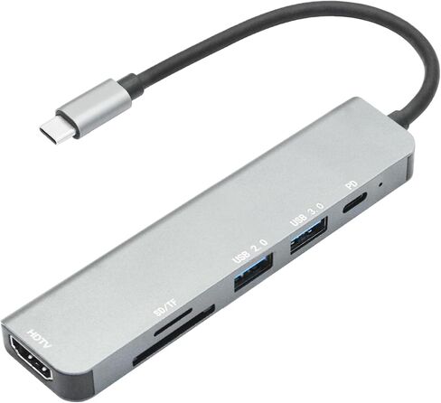 موزع USB C، محول متعدد المنافذ 6 في 1 مع HDMI 4K، طاقة PD 100 واط، USB 2.0/3.0 وقارئ بطاقة SD/TF، ​​للهواتف المحمولة والكمبيوتر اللوحي والكمبيوتر المحمول والكمبيوتر الشخصي والمزيد من منفذ USB من النوع C in Kuwait
