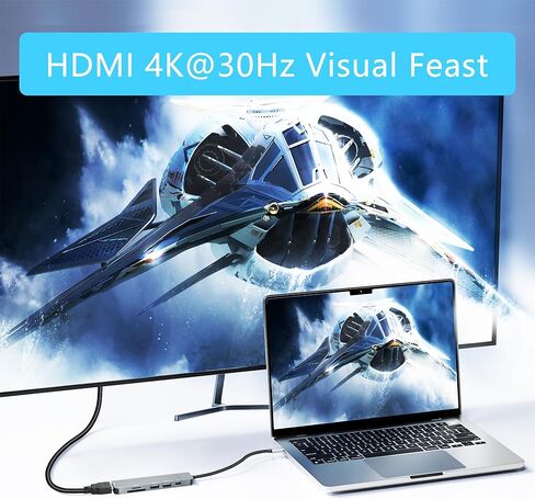 موزع USB C، محول متعدد المنافذ 6 في 1 مع HDMI 4K، طاقة PD 100 واط، USB 2.0/3.0 وقارئ بطاقة SD/TF، ​​للهواتف المحمولة والكمبيوتر اللوحي والكمبيوتر المحمول والكمبيوتر الشخصي والمزيد من منفذ USB من النوع C in Kuwait