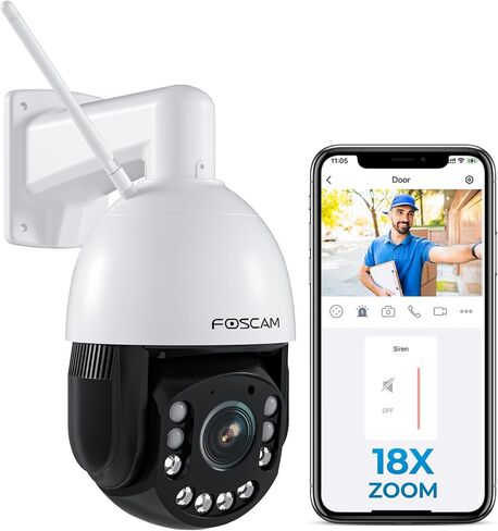كاميرا مراقبة خارجية FOSCAM SD4 2k 4MP، كاميرا مراقبة IP 5G/2.4 جيجا هرتز واي فاي PTZ مع تكبير بصري 4X، كشف بشري ذكي بالذكاء الاصطناعي، صوت ثنائي الاتجاه، رؤية ليلية 165 قدم، مستشعر صور CMOS، IP66 in Kuwait