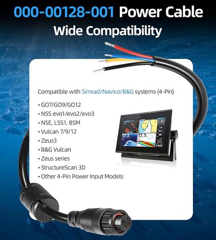 4-Pin Power Cable 000-00128-001 for Simrad Navico B&G NSS evo1/evo2/evo3, NSO, NSE, LSS1, BSM, GO, Zeus, Vulcan, 2m (6.5ft) Power Cord for Power Control Bus and External Alarm in Saudi Arabia
