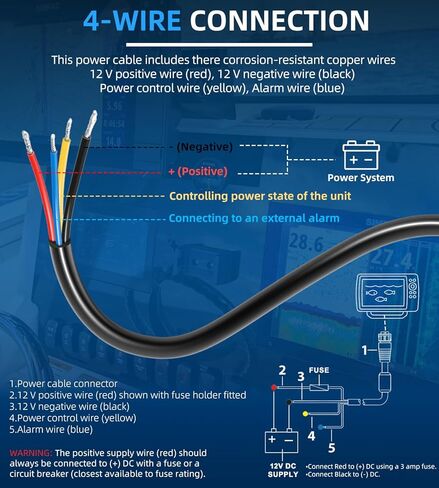 4-Pin Power Cable 000-00128-001 for Simrad Navico B&G NSS evo1/evo2/evo3, NSO, NSE, LSS1, BSM, GO, Zeus, Vulcan, 2m (6.5ft) Power Cord for Power Control Bus and External Alarm in Saudi Arabia