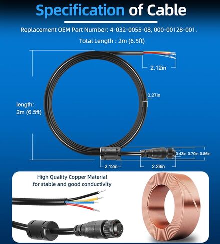 4-Pin Power Cable 000-00128-001 for Simrad Navico B&G NSS evo1/evo2/evo3, NSO, NSE, LSS1, BSM, GO, Zeus, Vulcan, 2m (6.5ft) Power Cord for Power Control Bus and External Alarm in Saudi Arabia