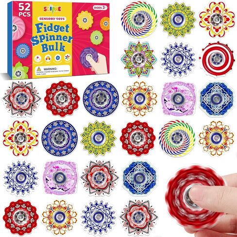 SCIONE 52 Pack Mini Fidget Spinner Toys,Mini Sensory Fidget Toys Bulk Kids with Autism,Rainbow Party Favors for Kids Birthday Party Favors,Goodie Bags Stuffers,Treasure Box Toy Classroom Prizes in Kuwait