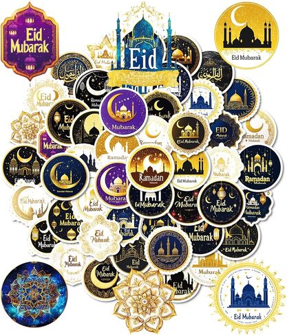 Ramadan Stickers,50 PCS Eid Mubarak Stickers Ramadan Decorations Party Supplies Eid Mubarak Decorations Waterproof Sticker Pack for Water Bottles,Laptop,Skateboard,Gift Bags,Scrapbooking,Crafts in Saudi Arabia