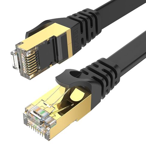 CAT8 Ethernet Cable 15 ft High Speed, Shielded Flat Internet Cable, Weatherproof S/FTP UV Resistant for Router/Gaming/Modem - Black in Saudi Arabia