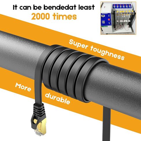 CAT8 Ethernet Cable 15 ft High Speed, Shielded Flat Internet Cable, Weatherproof S/FTP UV Resistant for Router/Gaming/Modem - Black in Saudi Arabia