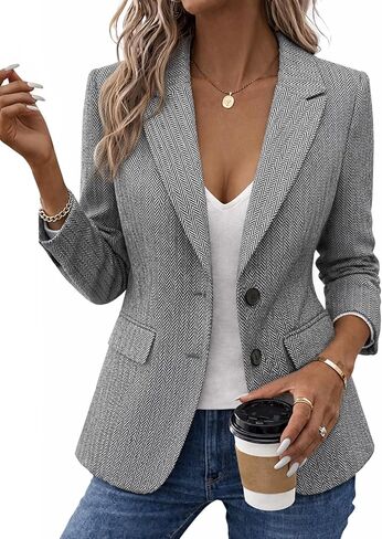 Mina Self 2026 Fall Winter Herringbone Blazer Women - Notched Lapel Open Front Business Casual Blazer with Pockets in Saudi Arabia