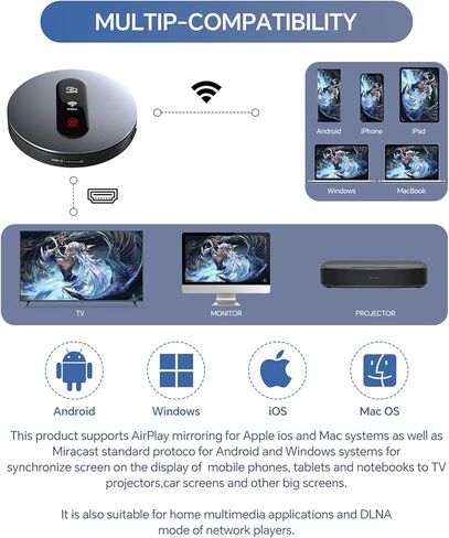 محول دونجل عرض HDMI لاسلكي - دونجل Miracast مع AirPlay DLNA، لبث الفيديو/الصوت من الهاتف، والكمبيوتر المحمول إلى HDTV، والشاشة، وجهاز العرض in Saudi Arabia