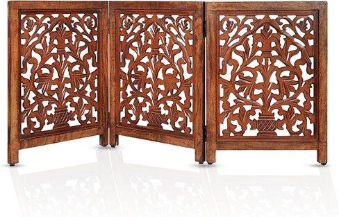 بوابة خشبية مزخرفة للحيوانات الأليفة، سياج للكلاب، بوابة للقطط، قابلة للطي، قابلة للتعديل، محمولة، واسعة جدًا، حاجز خشبي للكلاب، بوابة جرو قائمة بذاتها 4 لوحات للداخلية، المداخل، السلالم - 26 × 52 بوصة عتيقة محروقة in Kuwait