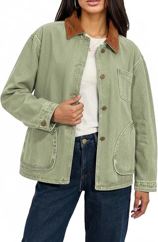 Womens Field Jacket Oversized Lightweight Denim Long Sleeve with Patch Pockets for Spring Fall and Winter in Saudi Arabia