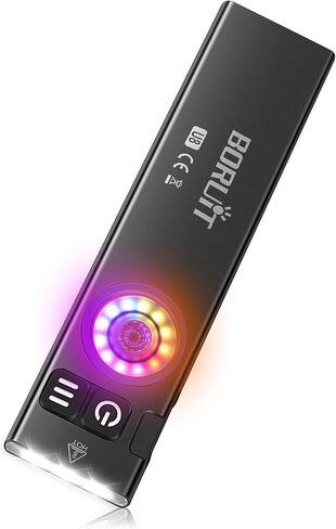 BORUIT U8 مصباح يدوي صغير مسطح EDC، 650 لومن USB-C مصباح جيب قابل لإعادة الشحن مع مصابيح LED باللون الأبيض والأصفر وRGB، IP67 مقاوم للماء، ذيل مغناطيسي ومشبك للتخييم والمشي لمسافات طويلة وحالات الطوارئ in Saudi Arabia