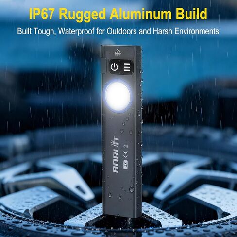BORUIT U8 مصباح يدوي صغير مسطح EDC، 650 لومن USB-C مصباح جيب قابل لإعادة الشحن مع مصابيح LED باللون الأبيض والأصفر وRGB، IP67 مقاوم للماء، ذيل مغناطيسي ومشبك للتخييم والمشي لمسافات طويلة وحالات الطوارئ in Saudi Arabia