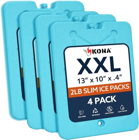 Kona XXL Ice Packs for Coolers – 2 lb Reusable Slim Freezer Packs, Long-Lasting Dry Ice Alternative for Cooler Bags, 13×10 Inch, Fast Freeze (-5 °C), Available in Multiple Pack Quantities in Kuwait