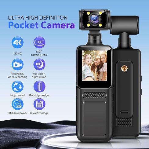 NUOBESTY Mini Sports Camera: Body Worn Cam with Audio and Video - Action 4K Clip-On Recorder Wearable Chest Camera for Travel Meetings in Saudi Arabia