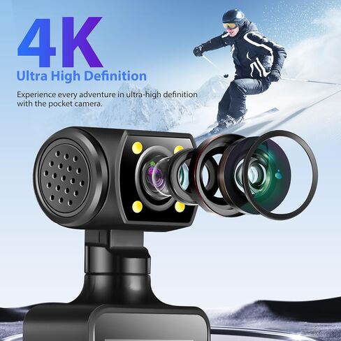 NUOBESTY Mini Sports Camera: Body Worn Cam with Audio and Video - Action 4K Clip-On Recorder Wearable Chest Camera for Travel Meetings in Saudi Arabia