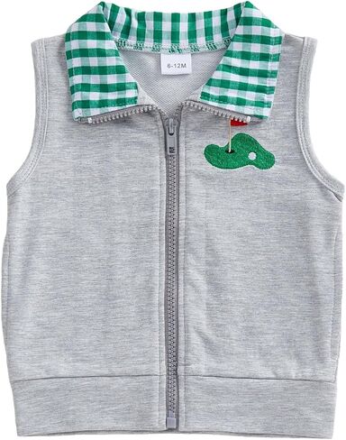 Baby Boy Girl Golf Outfit Plaid Lapel Vest Sleeveless Tops Jacket Waistcoat Zipper Outerwear Kids Summer Gilet Coat in Saudi Arabia