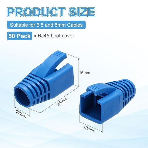 MECCANIXITY 50 حزمة غطاء حذاء كابل موصل، Cat6A Cat7/7A إيثرنت كابل شبكة التمهيد، قطر الفتحة 8 مم (أزرق) in Kuwait