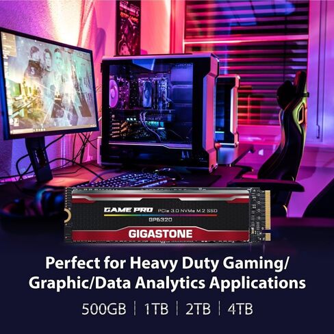 Gigastone M.2 SSD 2 تيرابايت (4 حزم) PCIe 3.0 NVMe SSD 2,600 ميجابايت/ثانية محركات الأقراص الصلبة الداخلية للألعاب ذات الحالة الصلبة ترقية تخزين الكمبيوتر المحمول بسرعة عالية للاعبين ومبدعي التصميم الجرافيكي محترفي تكنولوجيا المعلومات PCIe Gen3x4 in Kuwait
