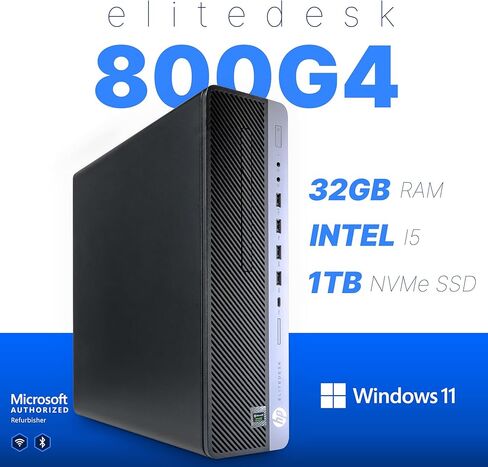 كمبيوتر HP EliteDesk 800 G4، Intel i5-8500، ذاكرة وصول عشوائي DDR4 سعة 32 جيجابايت، 1 تيرابايت NVMe M.2، Windows 11 Pro، شبكة WiFi داخلية 6 AX200، لوحة مفاتيح وماوس Cherry، شاشة LCD مزدوجة 24 بوصة (متجددة) (800G4 + إعداد LCD مزدوج 24 بوصة) in Kuwait