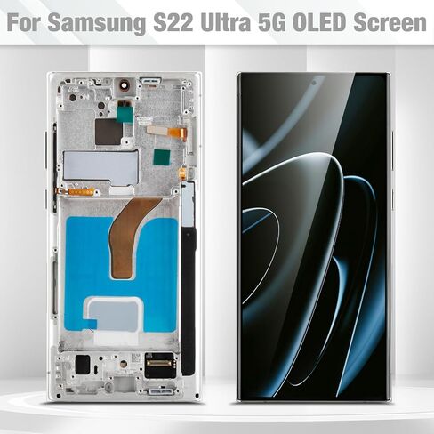 بديل شاشة OLED لهاتف Samsung Galaxy S22 Ultra 5G لشاشة Samsung S22 Ultra 5G LCD SM-S908 SM-S908B مجموعة محول رقمي للشاشة تعمل باللمس مع إطار، إصدار الولايات المتحدة، فضي in Kuwait