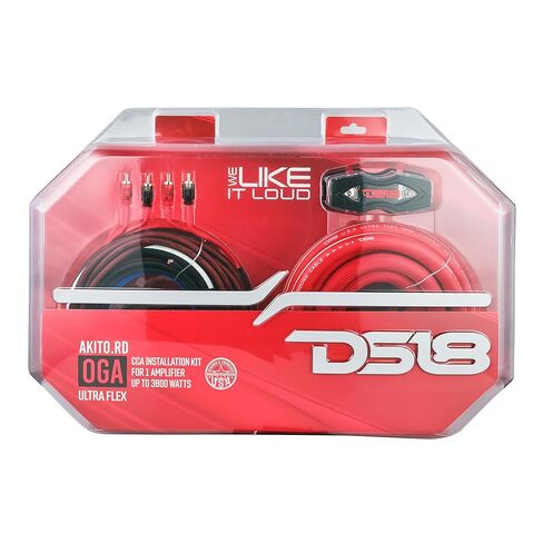 DS18 AKIT0.RD 0-GA مجموعة أسلاك تركيب مكبر الصوت مع حامل الصمامات 250A، ما يصل إلى 3500 واط RMS، سلك فائق المرونة، طقم أسلاك أمبير، طقم أسلاك أمبير 0 مقياس - أحمر in Kuwait