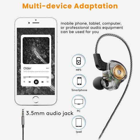 سماعات أذن QKZ AK6 فائقة السلكية للألعاب داخل الأذن، سماعات IEM مع ميكروفون، DEEP BASS HiFi عزل الضوضاء سلكي لمقبس 3.5 مم لمكالمات الفيديو وألعاب الموسيقى - أسود in Kuwait