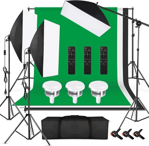 Studio Photography Light Kit, 85W Bi Color Temperature 3000-6000K Adjustable LED Video Light with Large 50x70cm Softbox, Remote Control and Backdrop Set, for Studio Portrait and Video Shooting in Kuwait