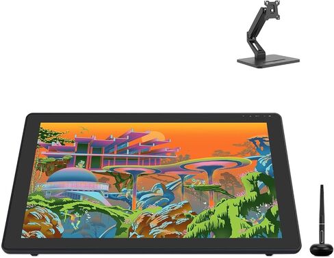 تابلت رسم HUION Kamvas 22 Plus QLED مع شاشة مغلفة بالكامل، وصلة USB-C، وإمالة 140% sRGB، وتابلت رسوميات 21.5 بوصة وذراع شاشة واحدة in Saudi Arabia