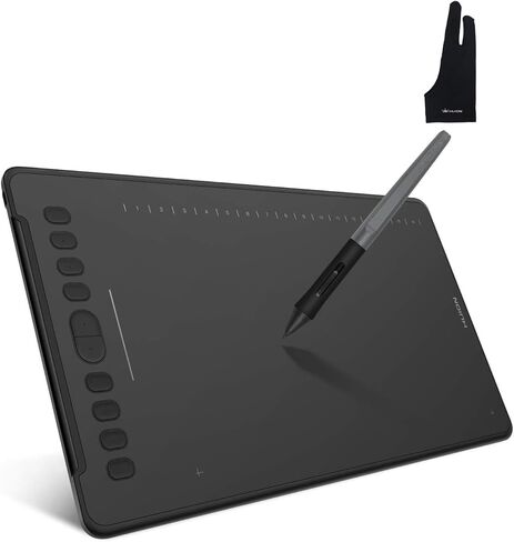 تابلت رسم جرافيك HUION Inspiroy H1161، شريط لمس وتابلت رسم ضغط قلم 8192 مع قلم خالٍ من البطارية، 10 مفاتيح اختصار وقفاز كبير الحجم in Saudi Arabia