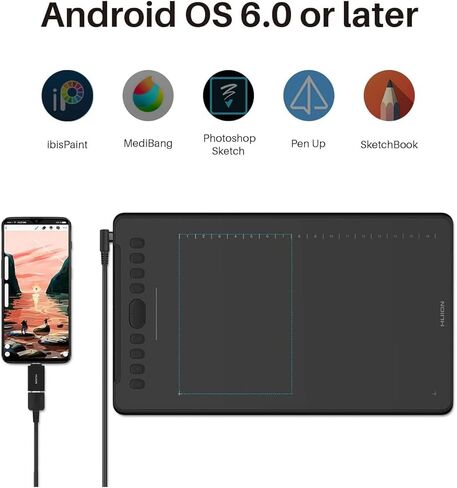تابلت رسم جرافيك HUION Inspiroy H1161، شريط لمس وتابلت رسم ضغط قلم 8192 مع قلم خالٍ من البطارية، 10 مفاتيح اختصار وقفاز كبير الحجم in Saudi Arabia
