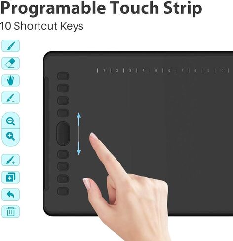 تابلت رسم جرافيك HUION Inspiroy H1161، شريط لمس وتابلت رسم ضغط قلم 8192 مع قلم خالٍ من البطارية، 10 مفاتيح اختصار وقفاز كبير الحجم in Saudi Arabia