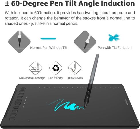 تابلت رسم جرافيك HUION Inspiroy H1161، شريط لمس وتابلت رسم ضغط قلم 8192 مع قلم خالٍ من البطارية، 10 مفاتيح اختصار وقفاز كبير الحجم in Saudi Arabia