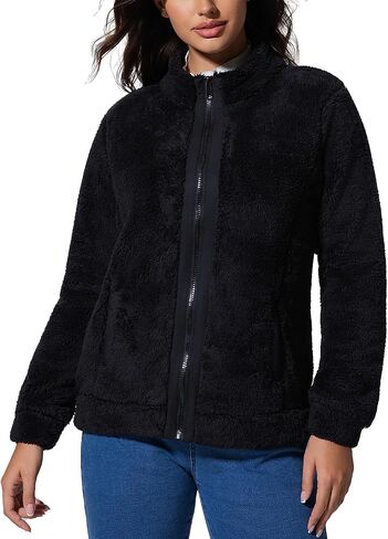 FASHIONSPARK Women’s Sherpa Fleece Jacket Zip Up Warm Plush Coat with Pockets for Fall Winter in Kuwait