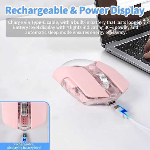 Wireless Bluetooth Mouse,Rechargeable BT & 2.4G Dual Mode Transparent Magnetic Shell Design Portable Optical Mouse with 5Adjustable Resolution,7 RGB Light Gaming Mice for Laptop/PC/Tablet/MacBook-pink in Kuwait