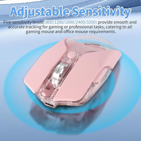 Wireless Bluetooth Mouse,Rechargeable BT & 2.4G Dual Mode Transparent Magnetic Shell Design Portable Optical Mouse with 5Adjustable Resolution,7 RGB Light Gaming Mice for Laptop/PC/Tablet/MacBook-pink in Kuwait