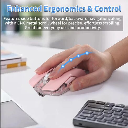 Wireless Bluetooth Mouse,Rechargeable BT & 2.4G Dual Mode Transparent Magnetic Shell Design Portable Optical Mouse with 5Adjustable Resolution,7 RGB Light Gaming Mice for Laptop/PC/Tablet/MacBook-pink in Kuwait