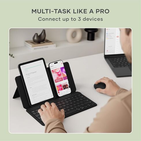 Satechi OntheGo Keyboard & Mouse & Desk Mat, Bluetooth, USB-C Rechargeable, Wireless - Black in Saudi Arabia