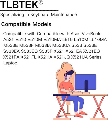 استبدال لوحة المفاتيح الخلفية TLBTEK متوافق مع Asus VivoBook A521 E510 E510M E510MA L510 L510M L510MA M533E M533F M533IA M533UA S533 S533E S533EA S533EQ S533F X521 X521EA X521EQ Series Laptop in Kuwait