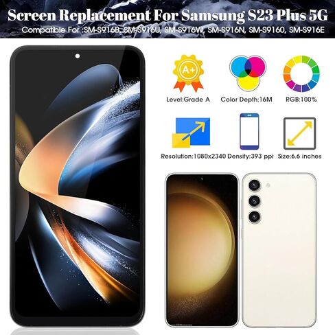 TFT for Samsung Galaxy S23 Plus Screen Replacement for Samsung SM-S916U SM-S916W LCD Display Digitizer Touch Screen Assembly with Frame Black (Not for SM-S916B) [US Version] in Saudi Arabia