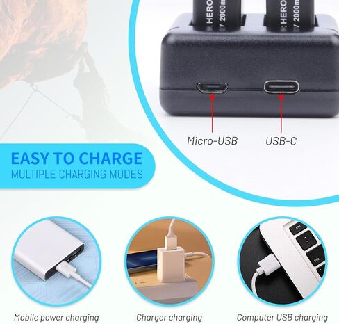 2000mAh 2-Pack Battery, Long Endurance, Large Capacity Batteries Support Fast Charge for Hero 12, Hero 11, Hero 10, Hero 9 Camera Charger Accessories in Saudi Arabia