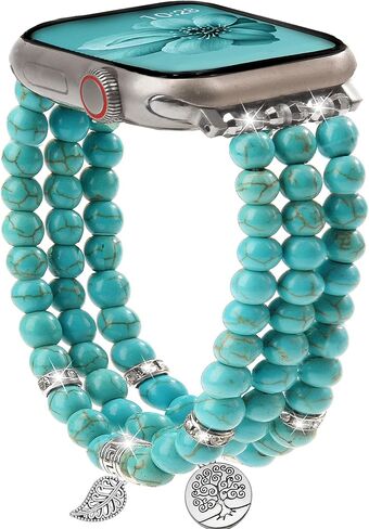 Beaded Apple Watch Band Compatible with Apple Watch Bands for Women 40mm 38mm 41mm 44mm 42mm 45mm 46mm 49mm, Handmade Elastic Stretch Strap for iWatch Bands Series 11 9 8 7 6 5 4 3 2 1 SE in Saudi Arabia