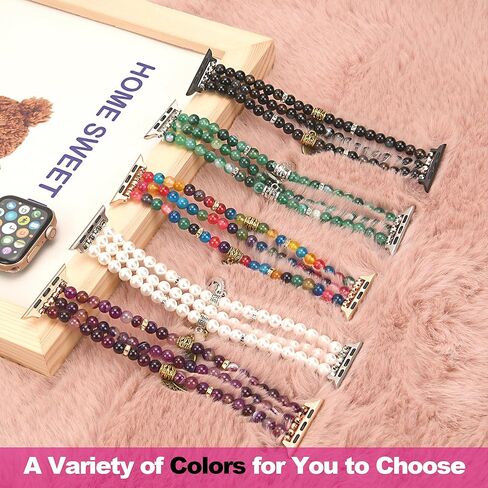 Beaded Apple Watch Band Compatible with Apple Watch Bands for Women 40mm 38mm 41mm 44mm 42mm 45mm 46mm 49mm, Handmade Elastic Stretch Strap for iWatch Bands Series 11 9 8 7 6 5 4 3 2 1 SE in Saudi Arabia