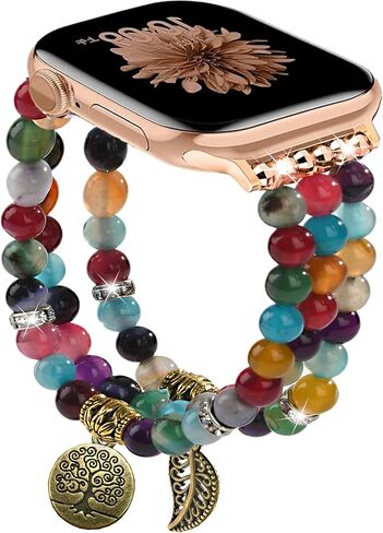 Beaded Apple Watch Band Compatible with Apple Watch Bands for Women 40mm 38mm 41mm 44mm 42mm 45mm 46mm 49mm, Handmade Elastic Stretch Strap for iWatch Bands Series 11 9 8 7 6 5 4 3 2 1 SE in Saudi Arabia