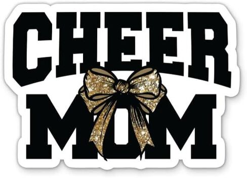 ملصقات Cheer Mom - عبوتان - فينيل مقاوم للماء للسيارة، والهاتف، وزجاجة المياه، والكمبيوتر المحمول - ملصقات على شكل فيونكة لامعة من Cheerleader Mama (عبوة من قطعتين) in Kuwait
