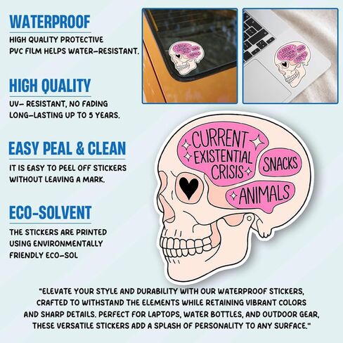 3 قطع من الوجبات الخفيفة للأزمة الوجودية الحالية للحيوانات جمجمة الدماغ الفكاهة ملصق مضحك ساخر القلق ميمي ملصق جمالي وردي هيكل عظمي من الفينيل مقاوم للماء لجهاز الكمبيوتر المحمول زجاجة ماء الهاتف 3 بوصة (3 بوصات) in Saudi Arabia