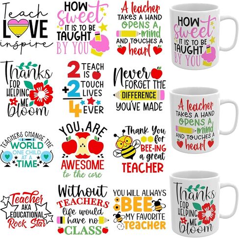 12 PCS Teacher UV DTF Cup Wrap High Viscosity Self-Adhesive Stickers for Mugs Coffee Cups Water Bottles Computers in Saudi Arabia