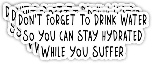 (3pcs) Don't Forget to Drink Water So You Can Stay Hydrated While You Suffer Sticker Funny Sayings Sarcastic Humorous Vinyl Decal Stickers for Tumbler Laptop Water Bottles Car Phone - Size 3x1.1 in Saudi Arabia