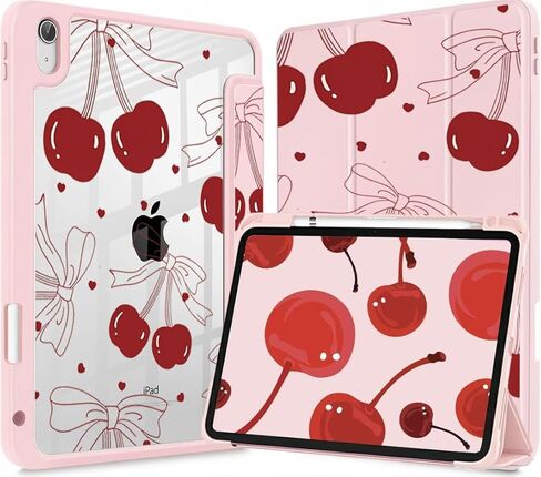 for iPad A16 11 Inch 2025 /for iPad 10th Generation 10.9 Inch 2022 Bows iPad Case with Pencil Holder-[Auto Wake/Sleep], Trifold Stand Soft TPU Protective Cover, Cute Pink Bows in Saudi Arabia