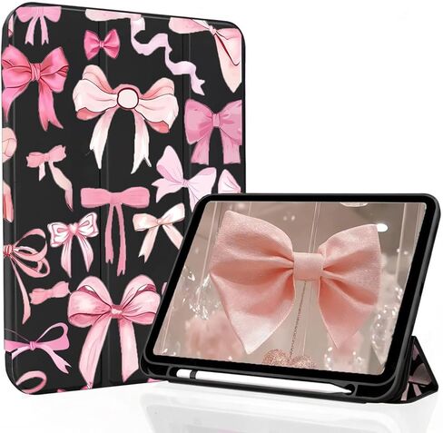 لجهاز iPad A16 11 بوصة 2025 / لجهاز iPad الجيل العاشر 10.9 بوصة 2022 حافظة iPad مع حامل أقلام - [إيقاظ/نوم تلقائي]، غطاء واقٍ ناعم من مادة TPU بحامل ثلاثي الطي، أقواس وردية لطيفة in Kuwait