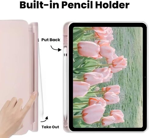 لجهاز iPad A16 11 بوصة 2025 / لجهاز iPad الجيل العاشر 10.9 بوصة 2022 حافظة iPad مع حامل أقلام - [إيقاظ/نوم تلقائي]، غطاء واقٍ ناعم من مادة TPU بحامل ثلاثي الطي، أقواس وردية لطيفة in Kuwait